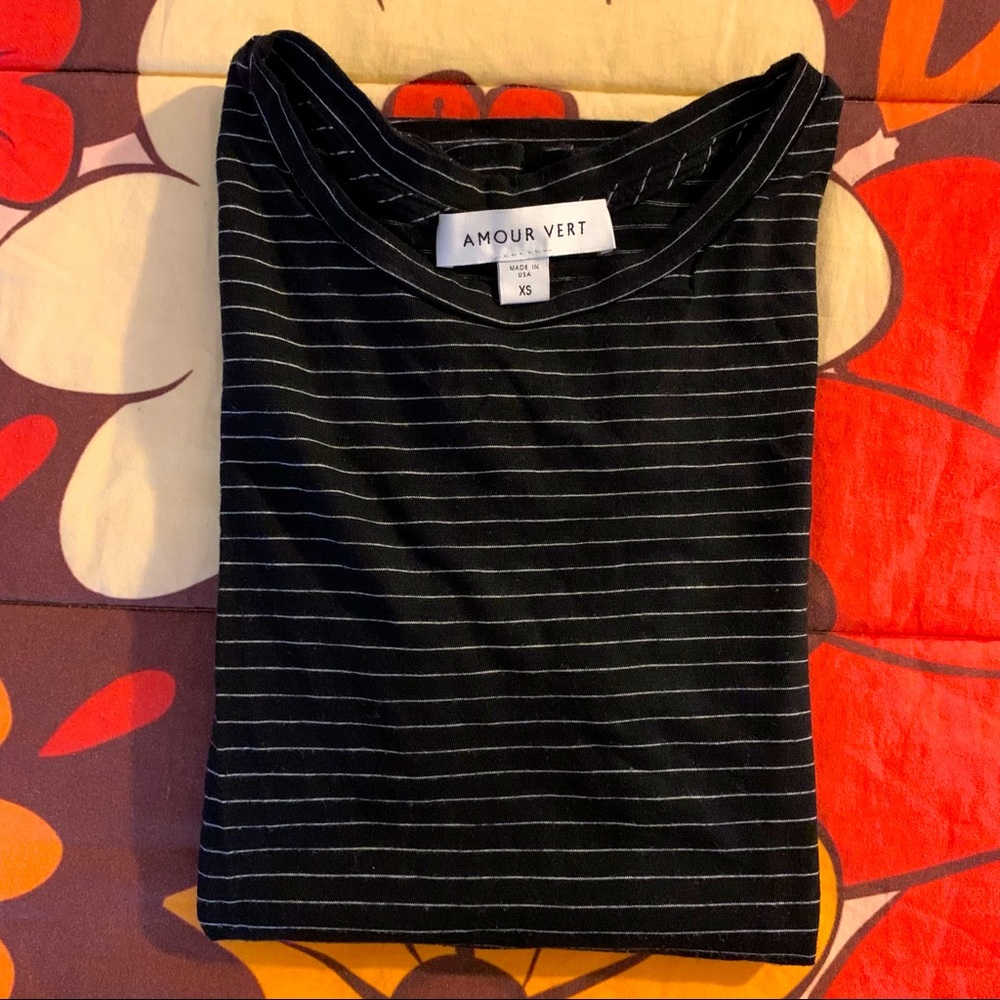Amour Vert Leif slub tee black white stripe XS organic cotton